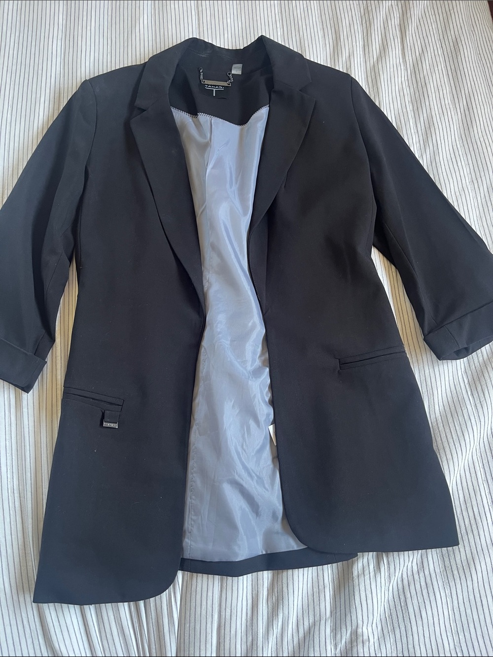 Tahari Black Open Blazer with cuffed sleeves